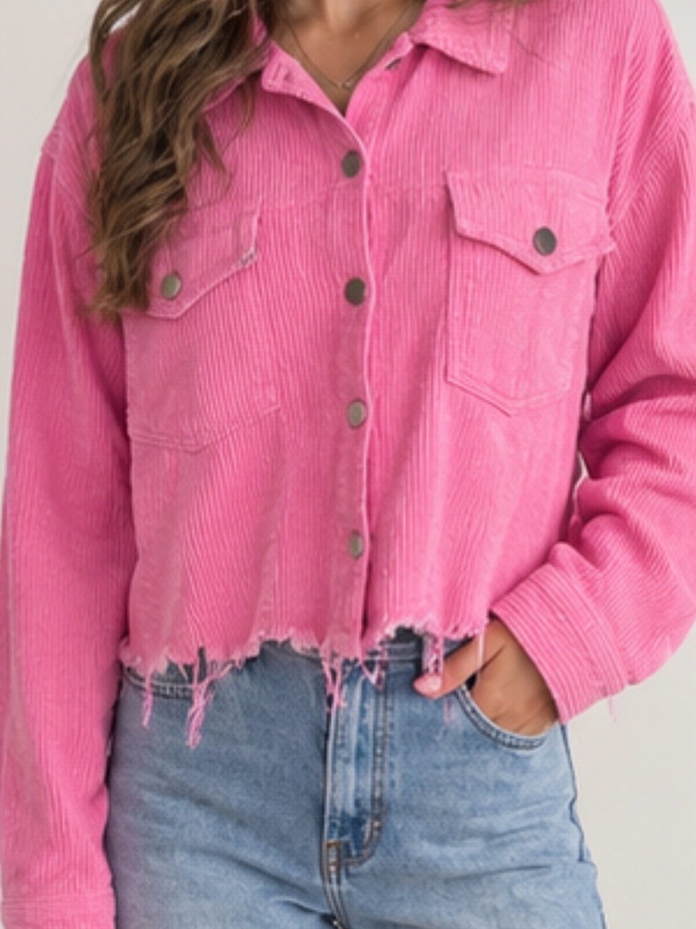 POL Pink Corduroy Cropped Jacket Size L